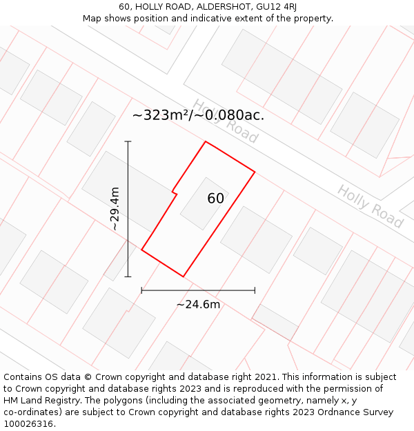 60, HOLLY ROAD, ALDERSHOT, GU12 4RJ: Plot and title map