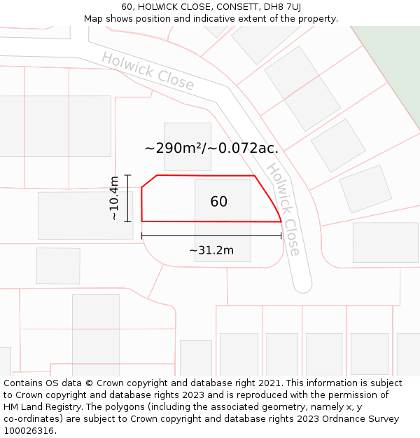 60, HOLWICK CLOSE, CONSETT, DH8 7UJ: Plot and title map