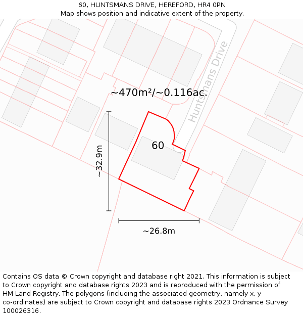 60, HUNTSMANS DRIVE, HEREFORD, HR4 0PN: Plot and title map