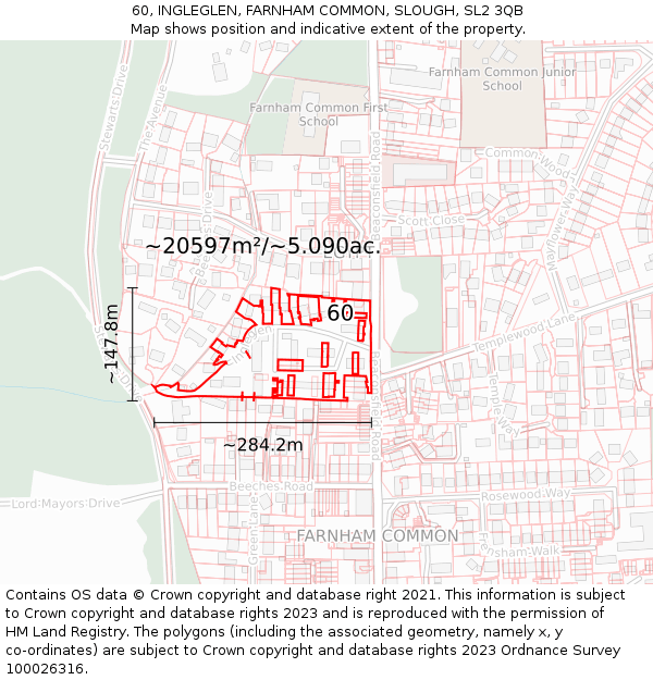 60, INGLEGLEN, FARNHAM COMMON, SLOUGH, SL2 3QB: Plot and title map