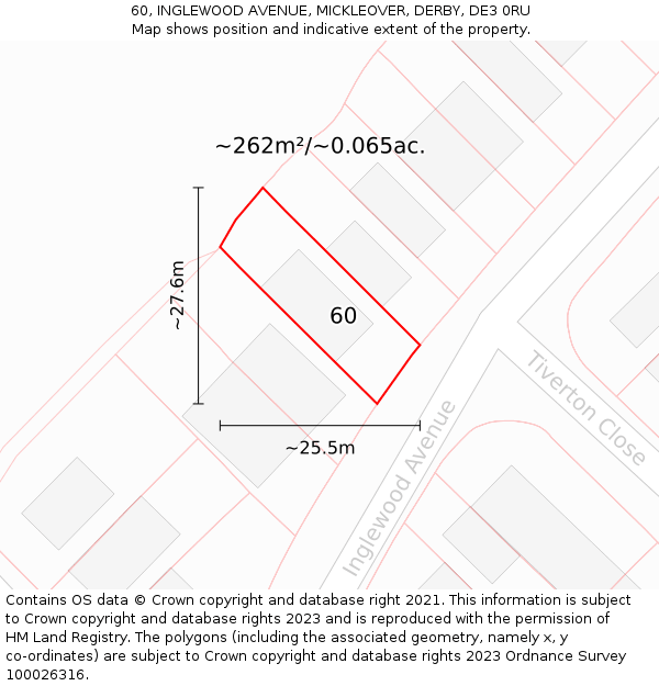 60, INGLEWOOD AVENUE, MICKLEOVER, DERBY, DE3 0RU: Plot and title map