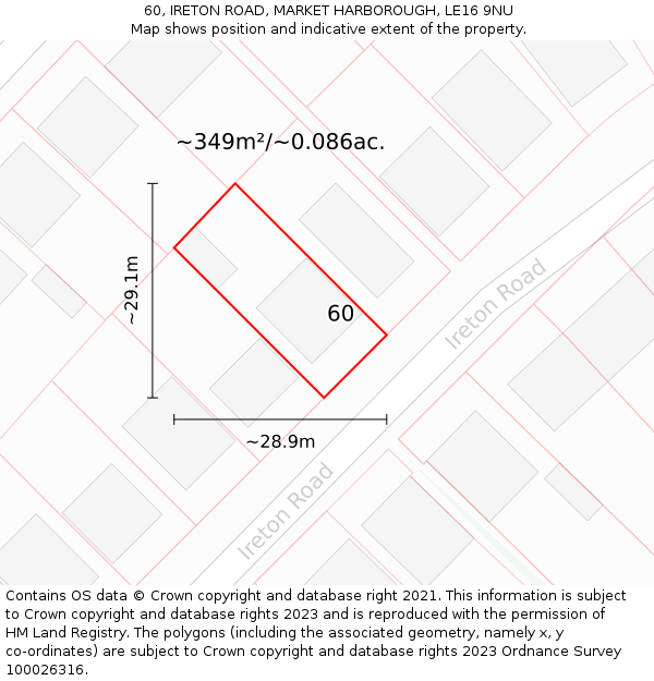 60, IRETON ROAD, MARKET HARBOROUGH, LE16 9NU: Plot and title map