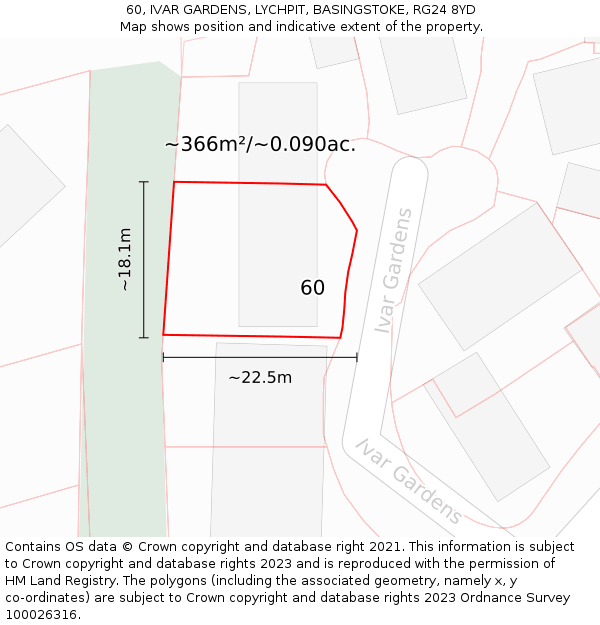 60, IVAR GARDENS, LYCHPIT, BASINGSTOKE, RG24 8YD: Plot and title map