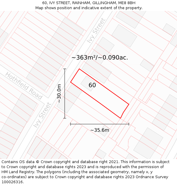 60, IVY STREET, RAINHAM, GILLINGHAM, ME8 8BH: Plot and title map