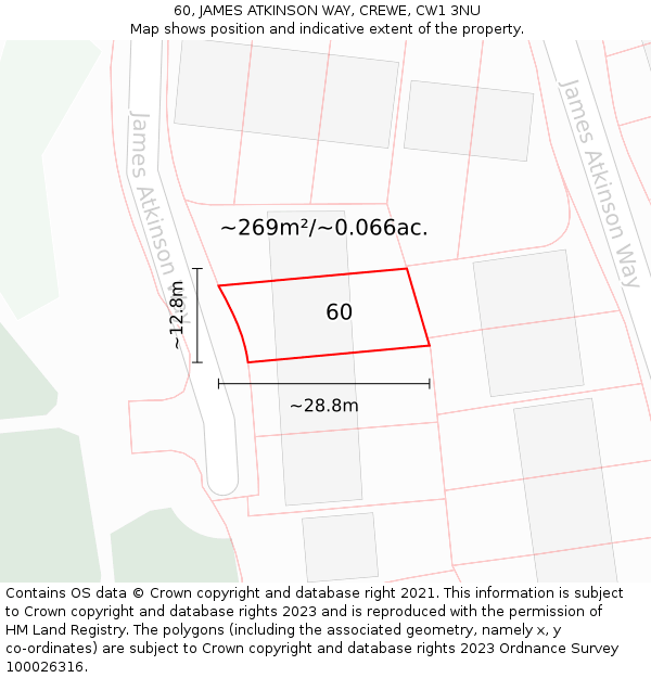 60, JAMES ATKINSON WAY, CREWE, CW1 3NU: Plot and title map