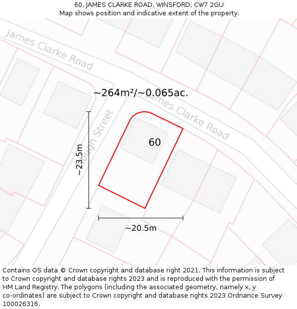 60, JAMES CLARKE ROAD, WINSFORD, CW7 2GU: Plot and title map