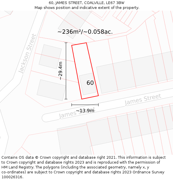 60, JAMES STREET, COALVILLE, LE67 3BW: Plot and title map