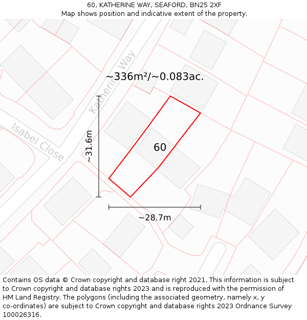 60, KATHERINE WAY, SEAFORD, BN25 2XF: Plot and title map