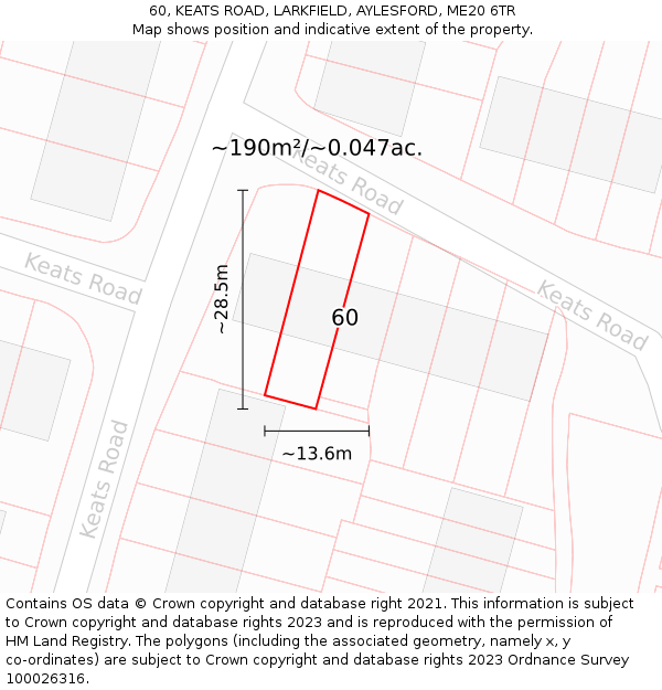 60, KEATS ROAD, LARKFIELD, AYLESFORD, ME20 6TR: Plot and title map