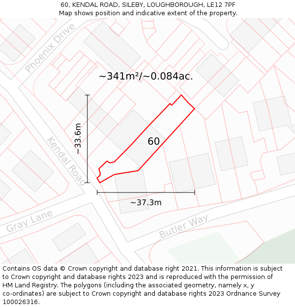 60, KENDAL ROAD, SILEBY, LOUGHBOROUGH, LE12 7PF: Plot and title map