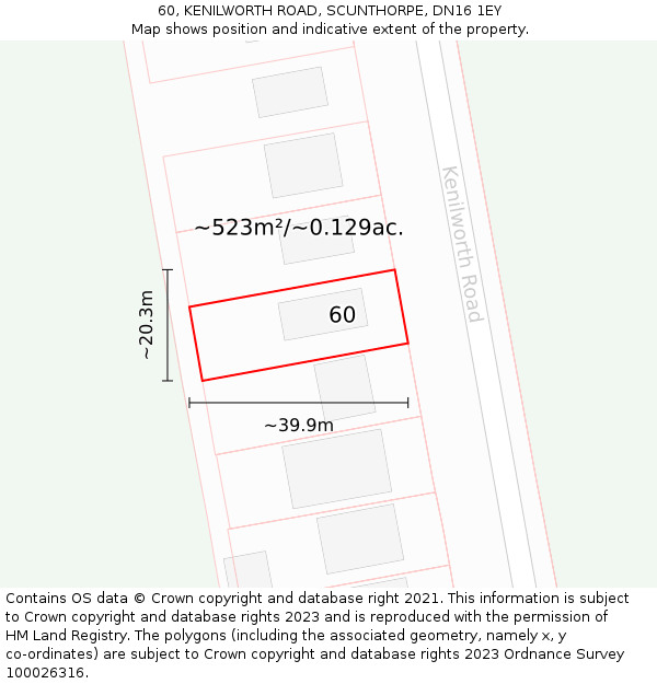 60, KENILWORTH ROAD, SCUNTHORPE, DN16 1EY: Plot and title map