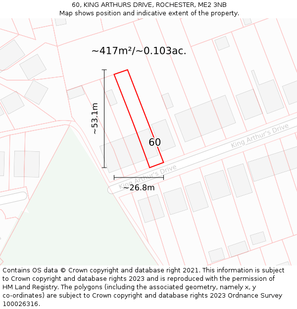 60, KING ARTHURS DRIVE, ROCHESTER, ME2 3NB: Plot and title map