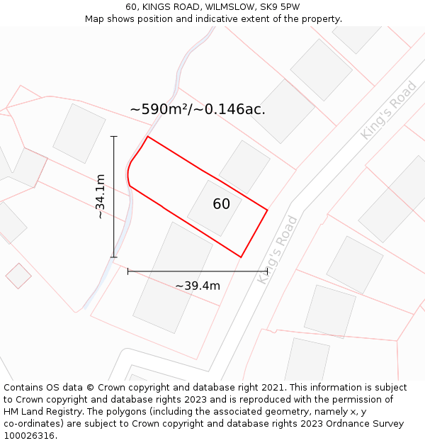 60, KINGS ROAD, WILMSLOW, SK9 5PW: Plot and title map