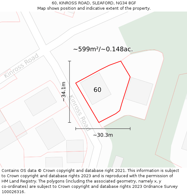 60, KINROSS ROAD, SLEAFORD, NG34 8GF: Plot and title map