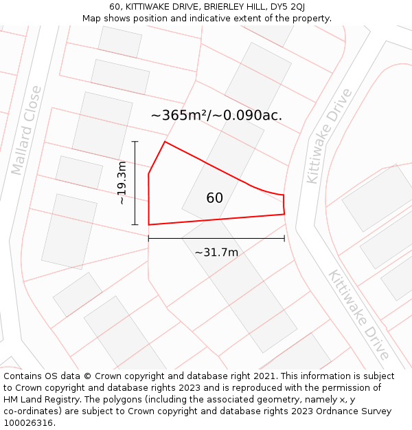 60, KITTIWAKE DRIVE, BRIERLEY HILL, DY5 2QJ: Plot and title map