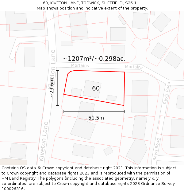 60, KIVETON LANE, TODWICK, SHEFFIELD, S26 1HL: Plot and title map