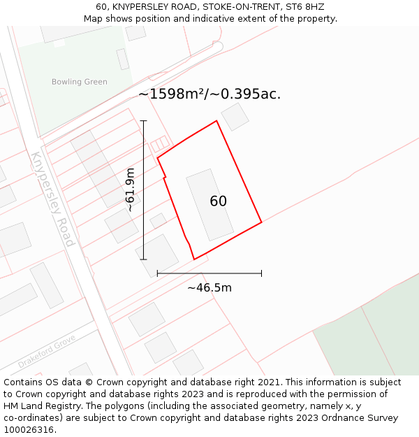 60, KNYPERSLEY ROAD, STOKE-ON-TRENT, ST6 8HZ: Plot and title map