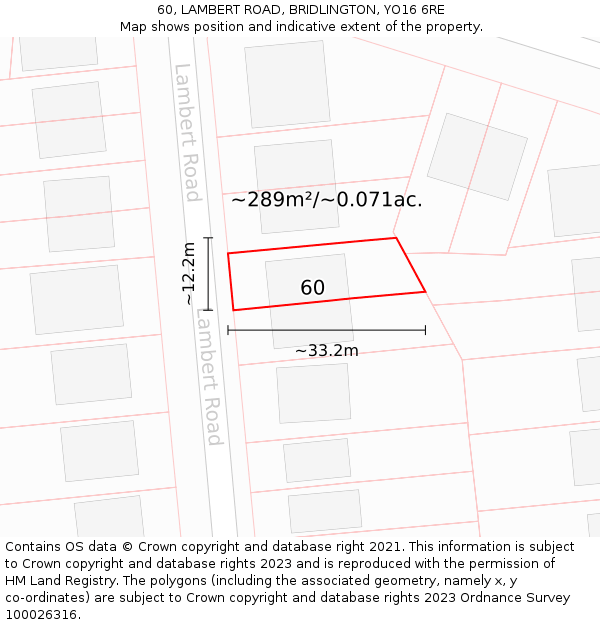 60, LAMBERT ROAD, BRIDLINGTON, YO16 6RE: Plot and title map