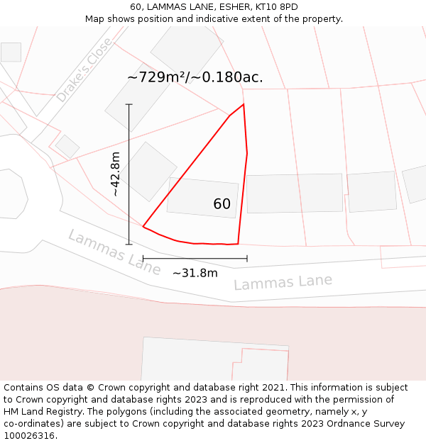 60, LAMMAS LANE, ESHER, KT10 8PD: Plot and title map