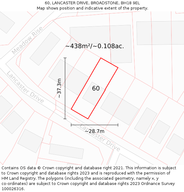 60, LANCASTER DRIVE, BROADSTONE, BH18 9EL: Plot and title map