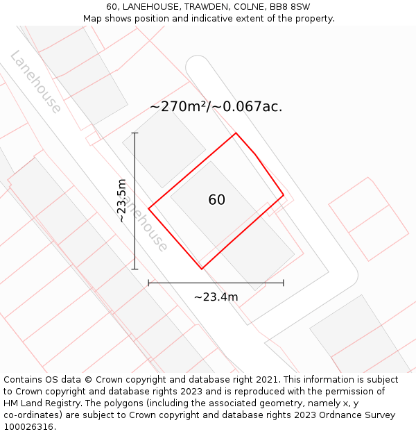 60, LANEHOUSE, TRAWDEN, COLNE, BB8 8SW: Plot and title map