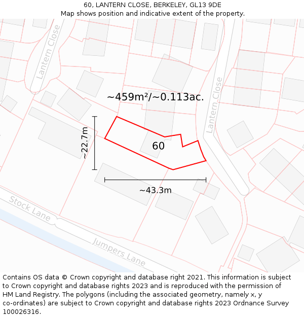 60, LANTERN CLOSE, BERKELEY, GL13 9DE: Plot and title map