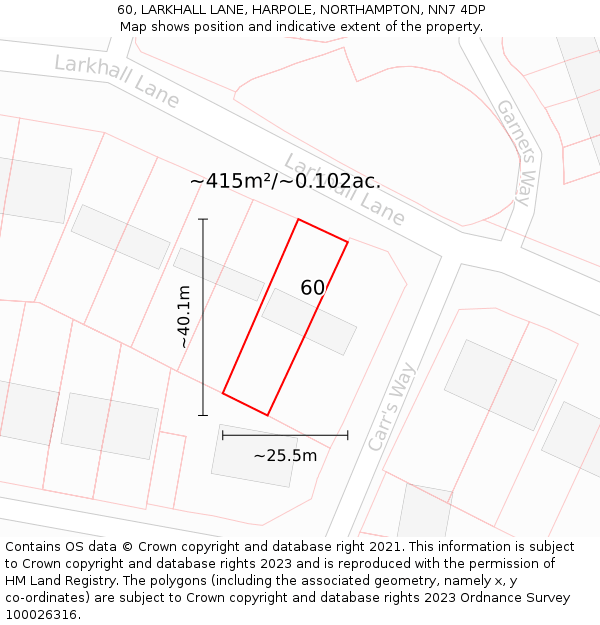60, LARKHALL LANE, HARPOLE, NORTHAMPTON, NN7 4DP: Plot and title map
