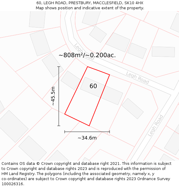 60, LEGH ROAD, PRESTBURY, MACCLESFIELD, SK10 4HX: Plot and title map