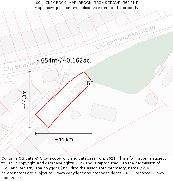 60, LICKEY ROCK, MARLBROOK, BROMSGROVE, B60 1HF: Plot and title map