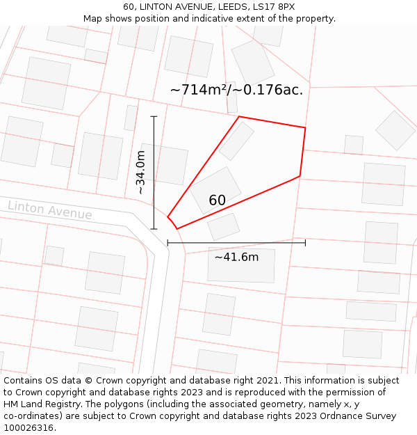 60, LINTON AVENUE, LEEDS, LS17 8PX: Plot and title map