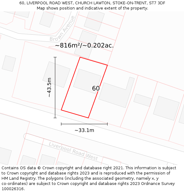 60, LIVERPOOL ROAD WEST, CHURCH LAWTON, STOKE-ON-TRENT, ST7 3DF: Plot and title map