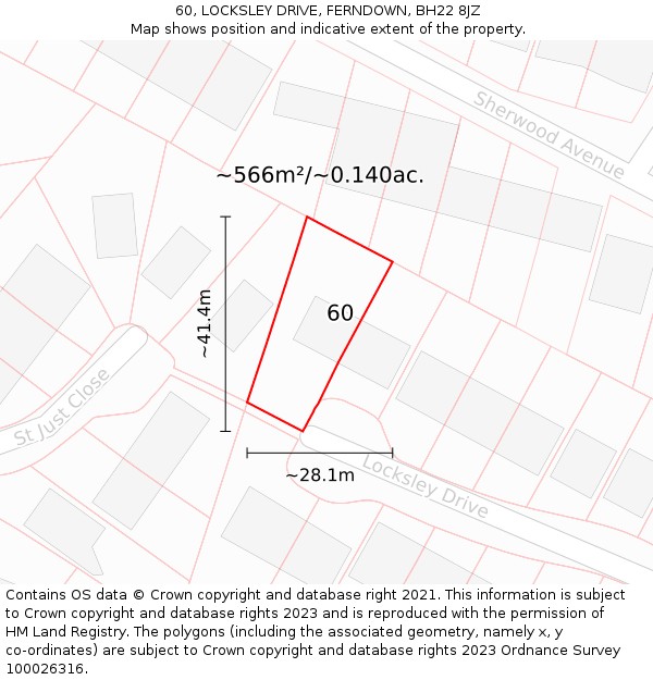60, LOCKSLEY DRIVE, FERNDOWN, BH22 8JZ: Plot and title map
