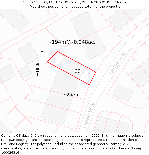 60, LODGE WAY, IRTHLINGBOROUGH, WELLINGBOROUGH, NN9 5YJ: Plot and title map