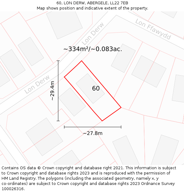 60, LON DERW, ABERGELE, LL22 7EB: Plot and title map