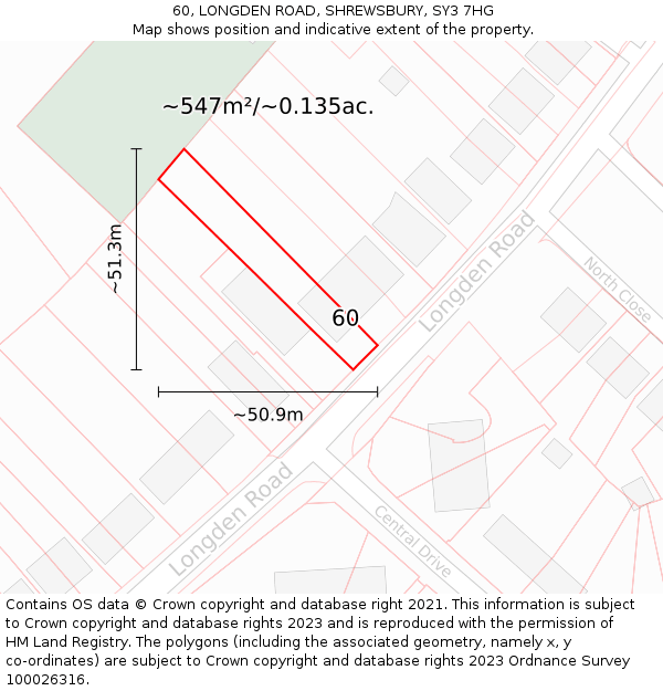 60, LONGDEN ROAD, SHREWSBURY, SY3 7HG: Plot and title map