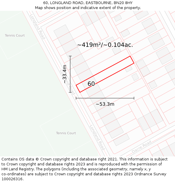 60, LONGLAND ROAD, EASTBOURNE, BN20 8HY: Plot and title map