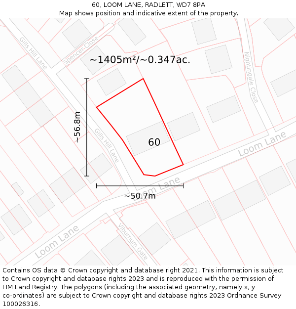 60, LOOM LANE, RADLETT, WD7 8PA: Plot and title map