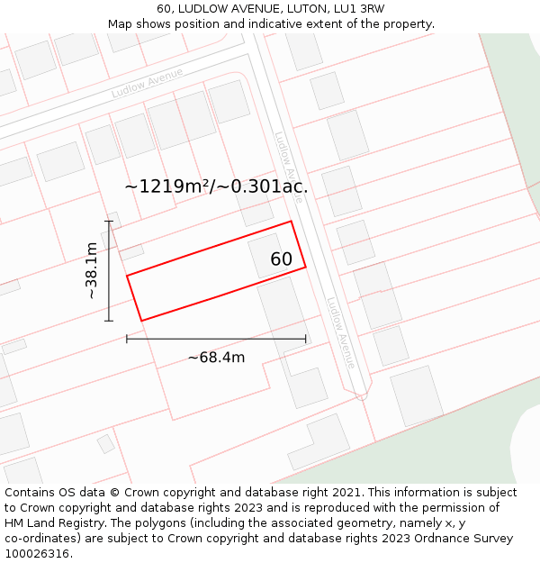 60, LUDLOW AVENUE, LUTON, LU1 3RW: Plot and title map