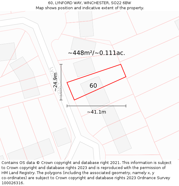 60, LYNFORD WAY, WINCHESTER, SO22 6BW: Plot and title map