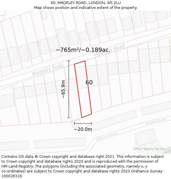 60, MADELEY ROAD, LONDON, W5 2LU: Plot and title map