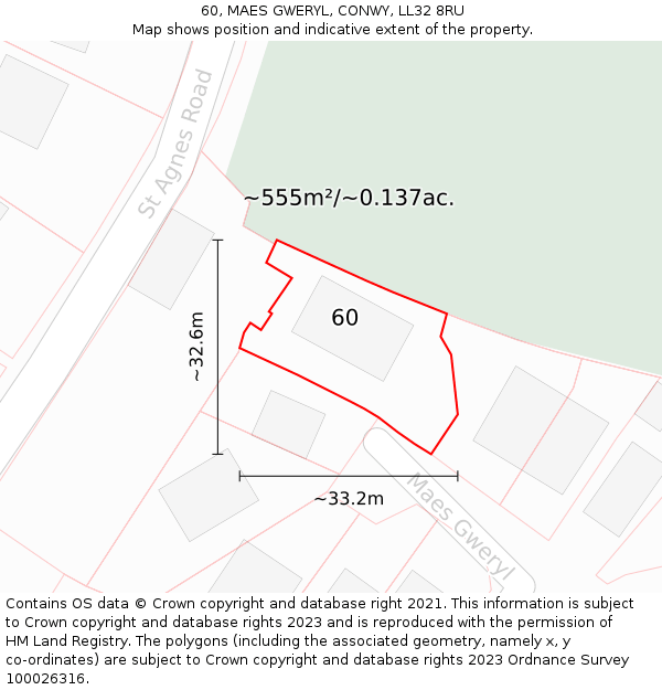 60, MAES GWERYL, CONWY, LL32 8RU: Plot and title map