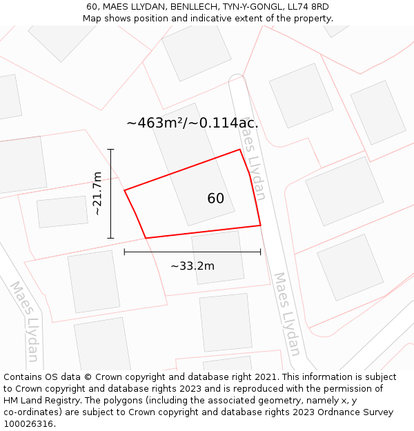 60, MAES LLYDAN, BENLLECH, TYN-Y-GONGL, LL74 8RD: Plot and title map