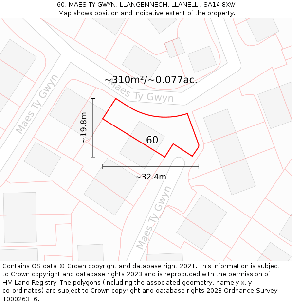 60, MAES TY GWYN, LLANGENNECH, LLANELLI, SA14 8XW: Plot and title map