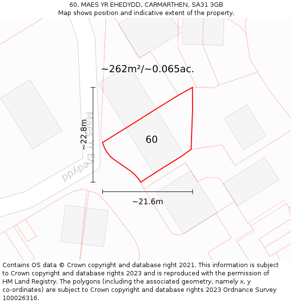 60, MAES YR EHEDYDD, CARMARTHEN, SA31 3GB: Plot and title map