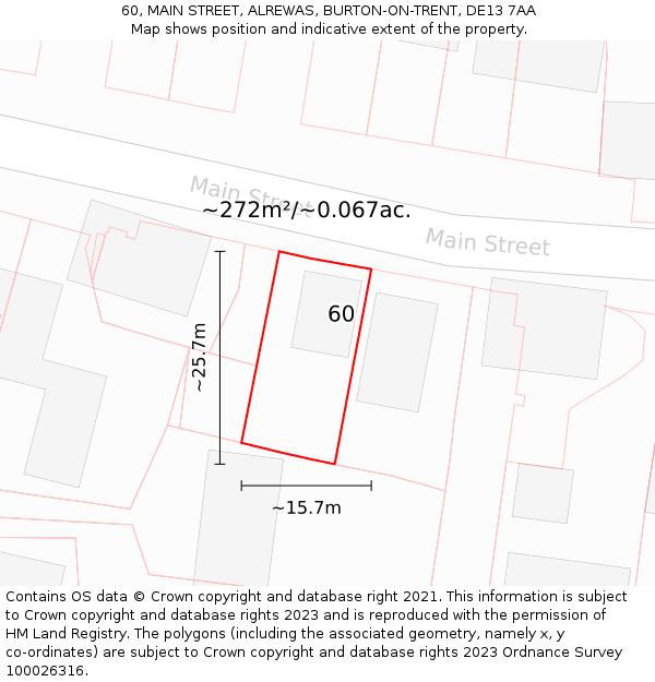 60, MAIN STREET, ALREWAS, BURTON-ON-TRENT, DE13 7AA: Plot and title map