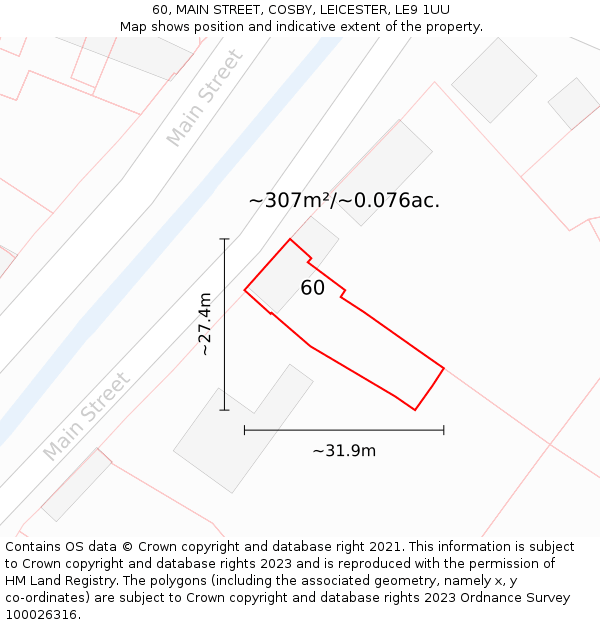 60, MAIN STREET, COSBY, LEICESTER, LE9 1UU: Plot and title map