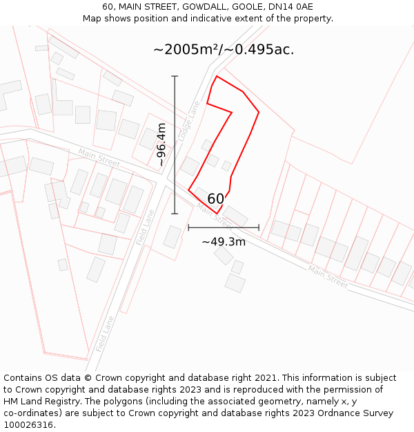 60, MAIN STREET, GOWDALL, GOOLE, DN14 0AE: Plot and title map