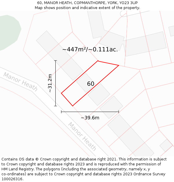 60, MANOR HEATH, COPMANTHORPE, YORK, YO23 3UP: Plot and title map