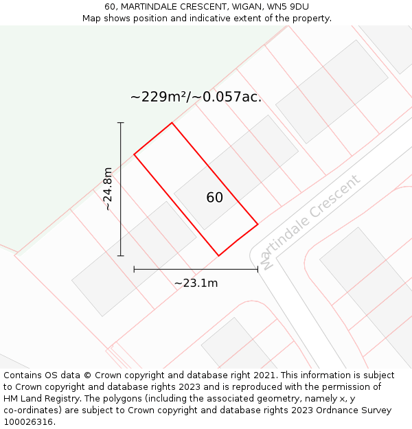 60, MARTINDALE CRESCENT, WIGAN, WN5 9DU: Plot and title map