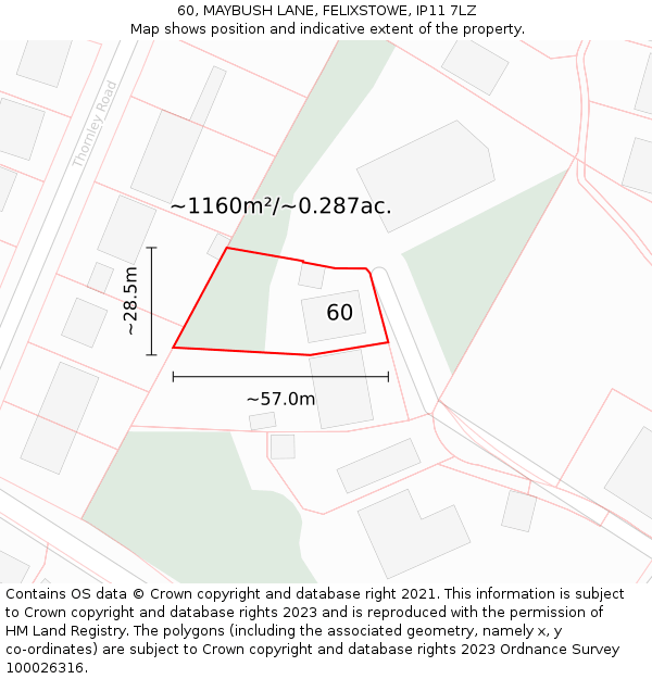 60, MAYBUSH LANE, FELIXSTOWE, IP11 7LZ: Plot and title map